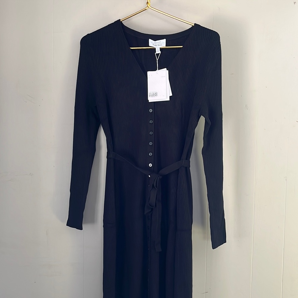 & other stories | black ribbed button down dress